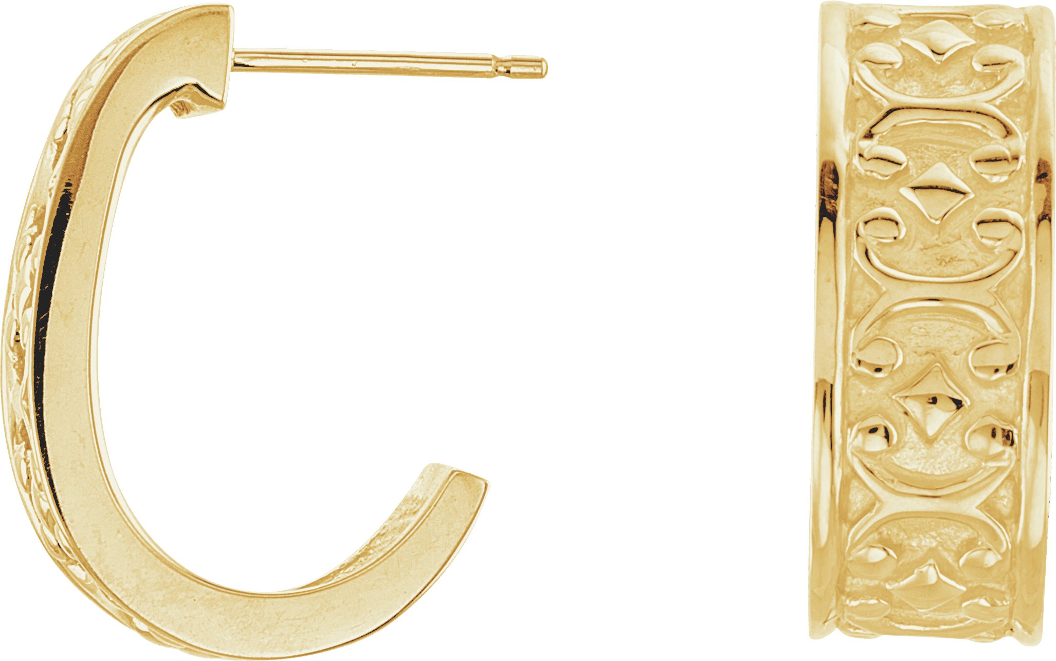 14K Yellow Scroll J-Hoop Earrings