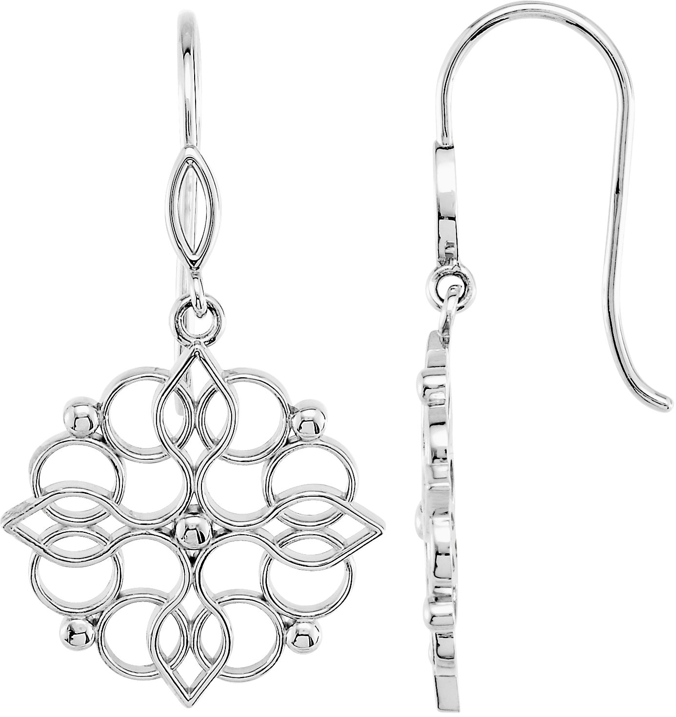 Sterling Silver 35x19 mm Floral-Inspired Earring
