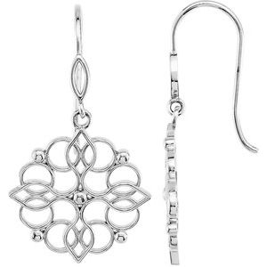Sterling Silver 35x19 mm Floral-Inspired Earring