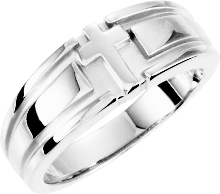 18K White 8 mm Grooved Cross Band Size 11