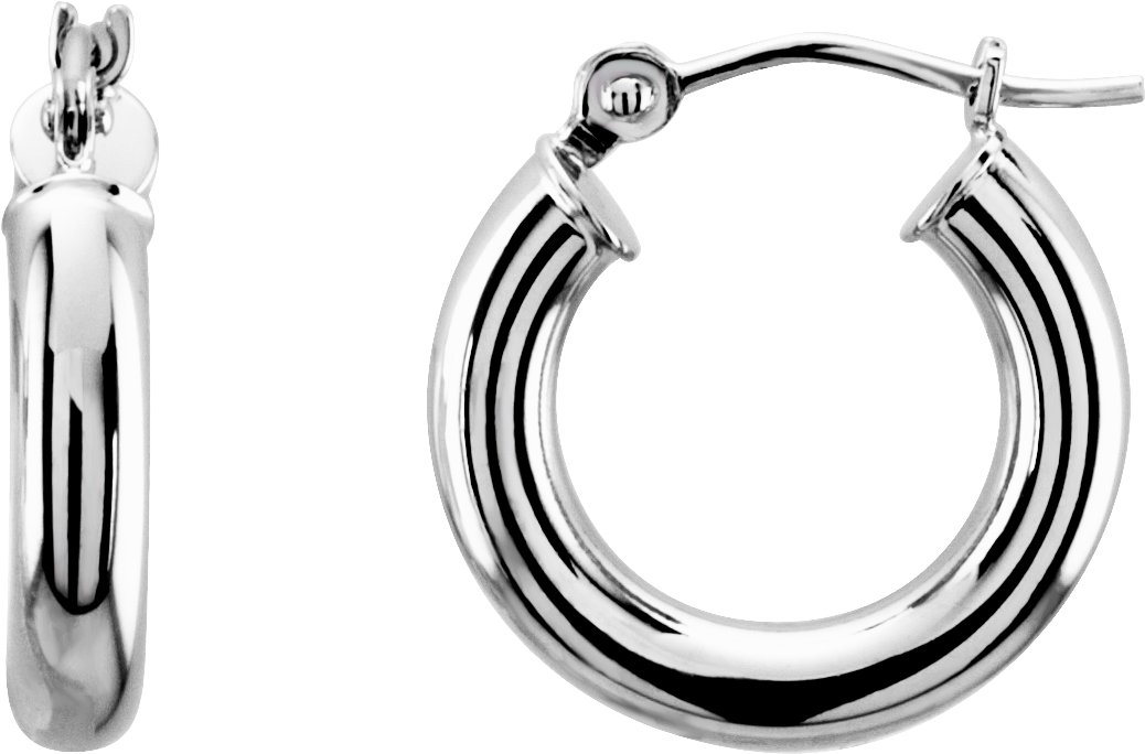 14K White Tube 15 mm Hoop Earrings