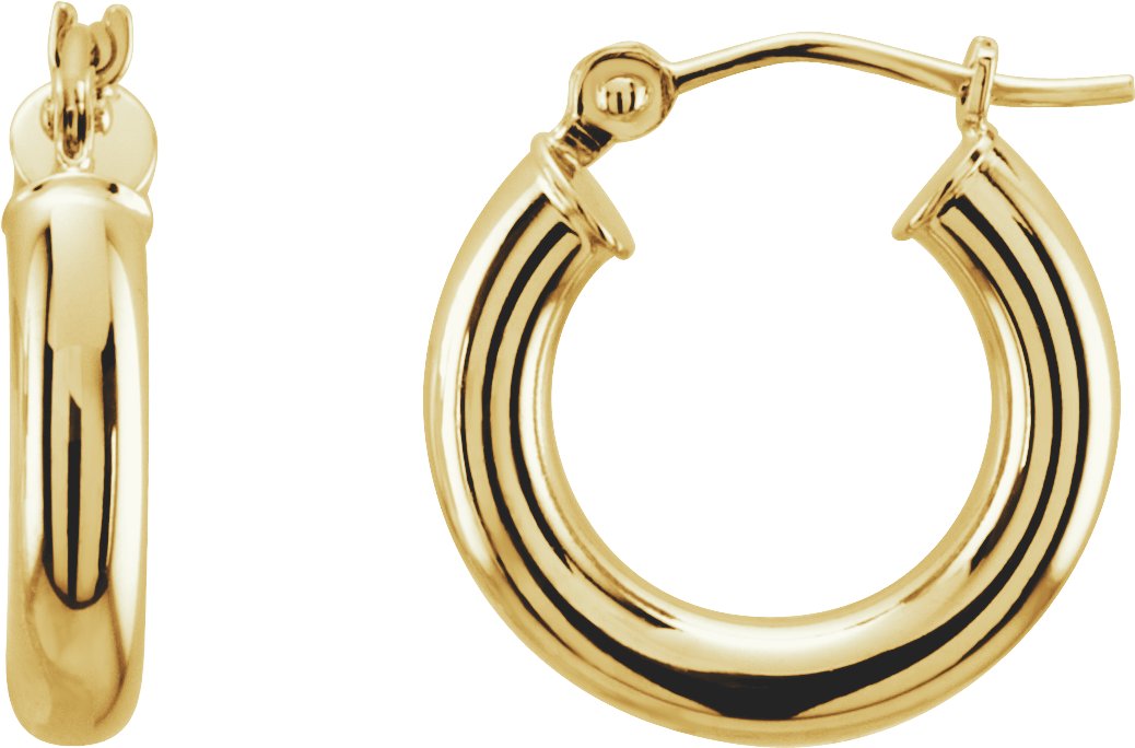 14K Yellow Tube 15 mm Hoop Earrings