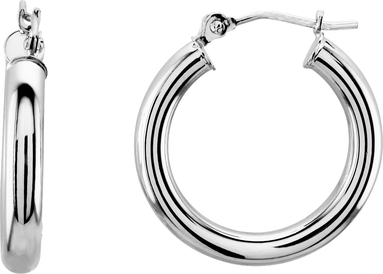 14K White Tube 20 mm Hoop Earrings