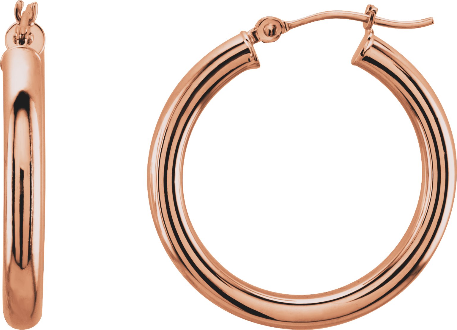 14K Rose Tube 25 mm Hoop Earrings