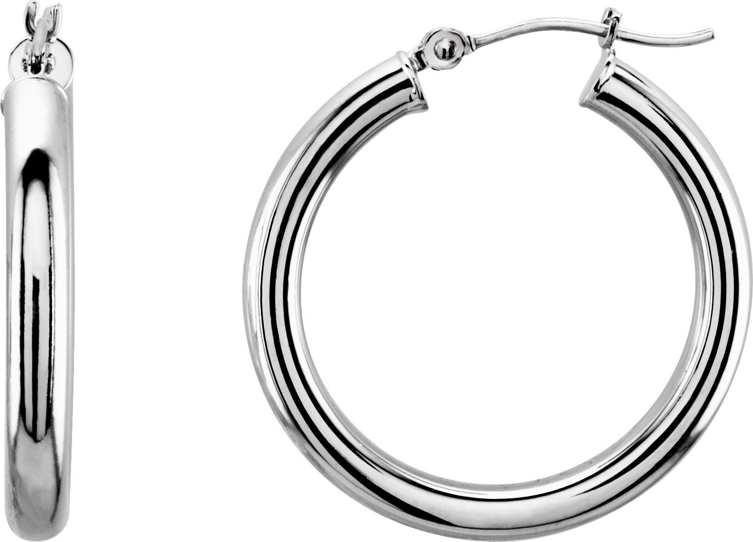 14K White Tube 25 mm Hoop Earrings