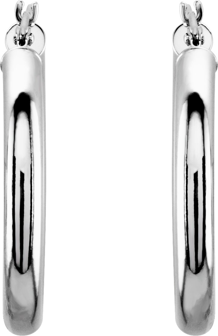 14K White Tube 25 mm Hoop Earrings