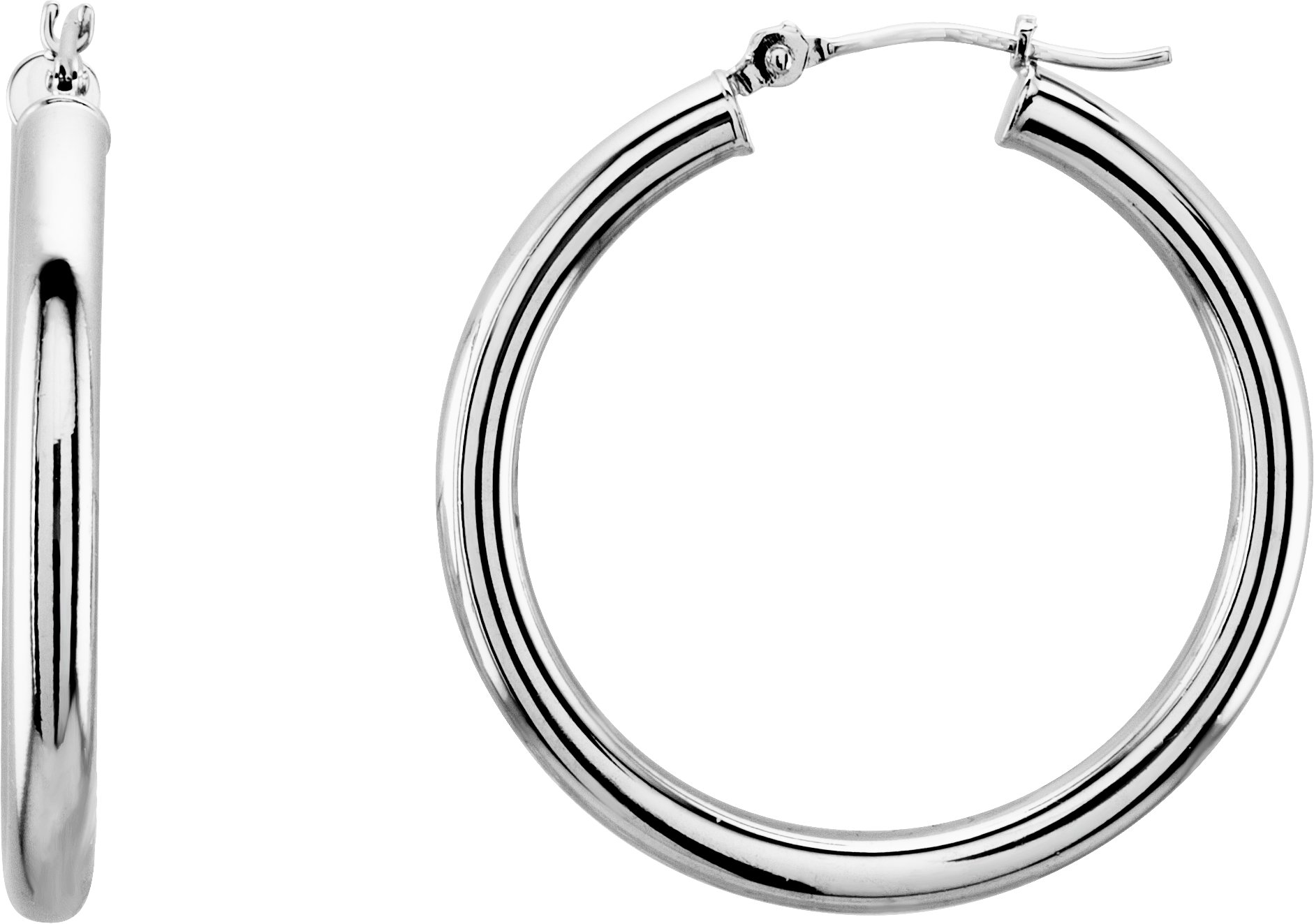 14K White Tube 30 mm Hoop Earrings