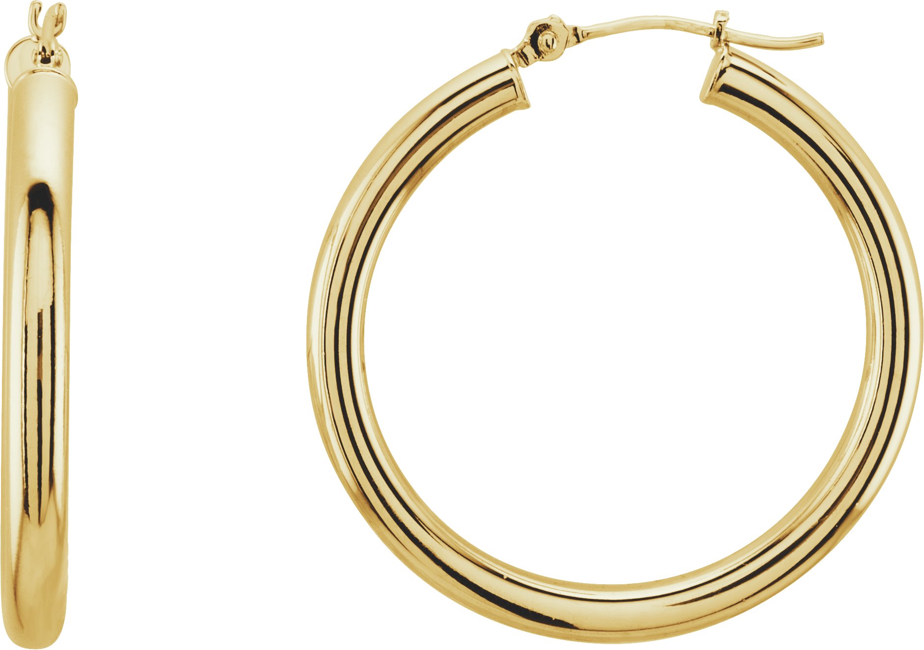 14K Yellow Tube 30 mm Hoop Earrings