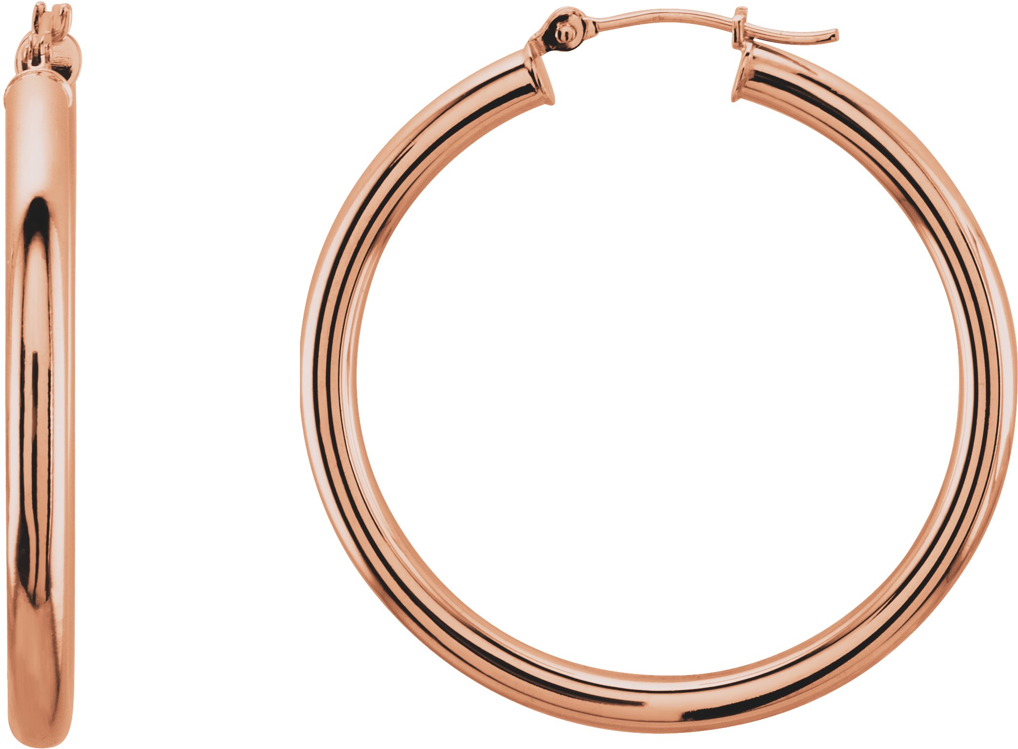 14K Rose Tube 35 mm Hoop Earrings