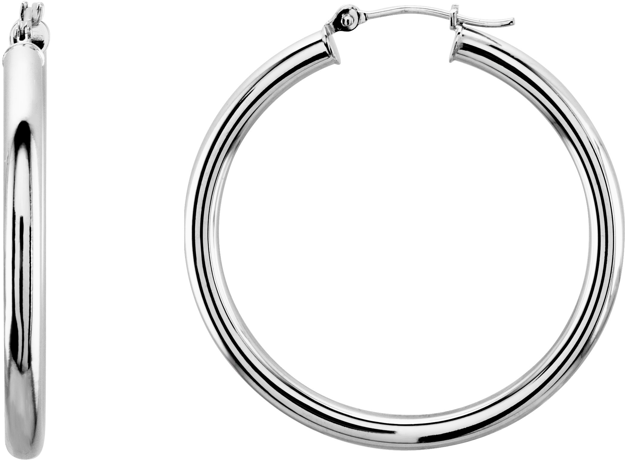 14K White Tube 35 mm Hoop Earrings