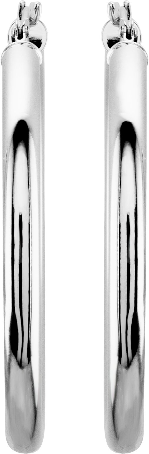 14K White Tube 35 mm Hoop Earrings