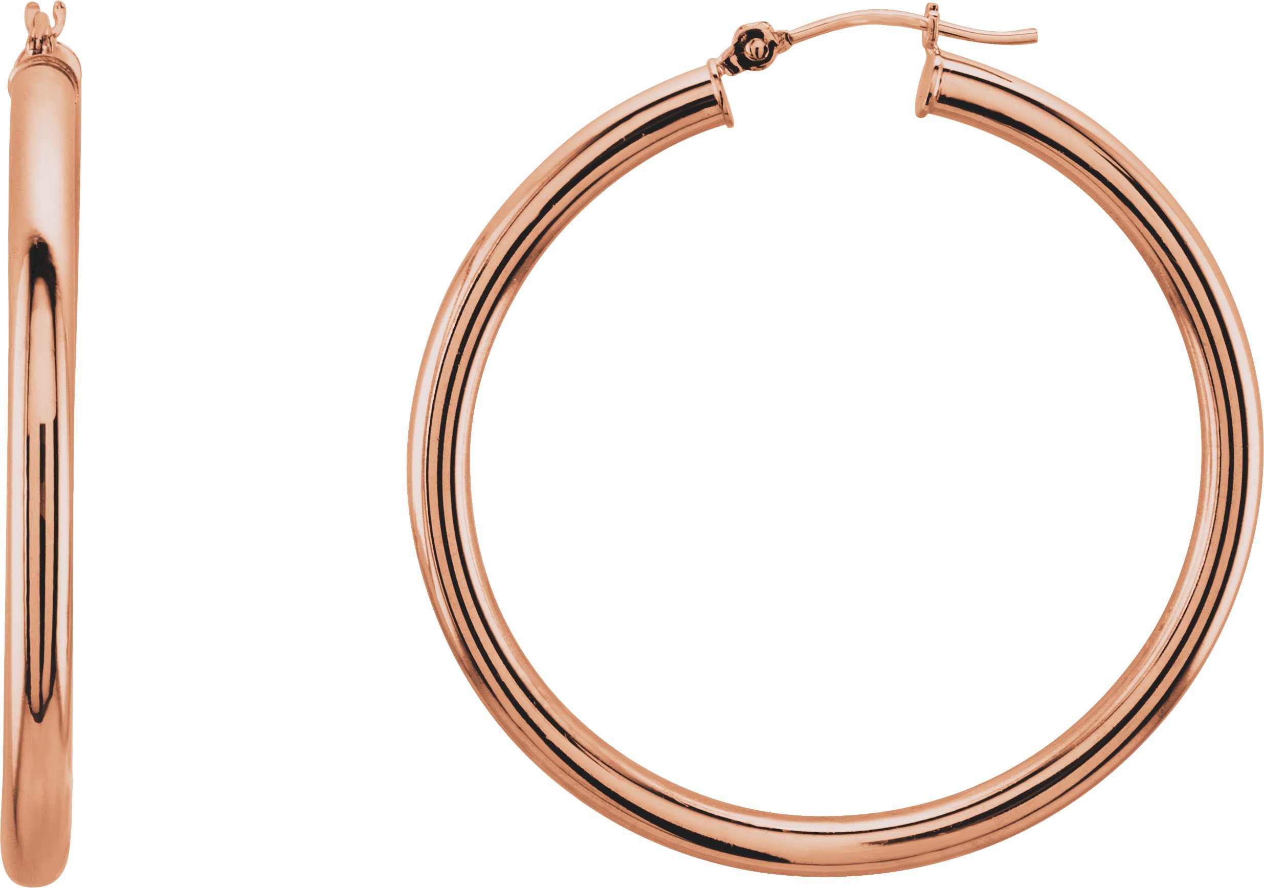 14K Rose Tube 40 mm Hoop Earrings