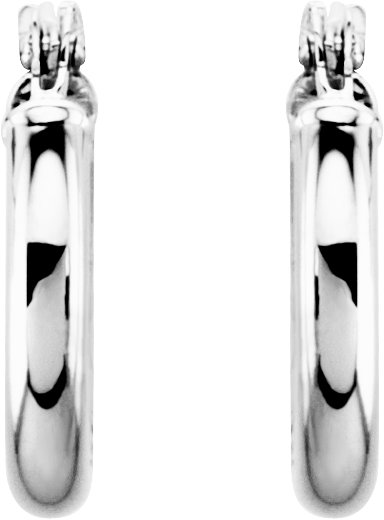 14K White Tube 13 mm Hoop Earrings