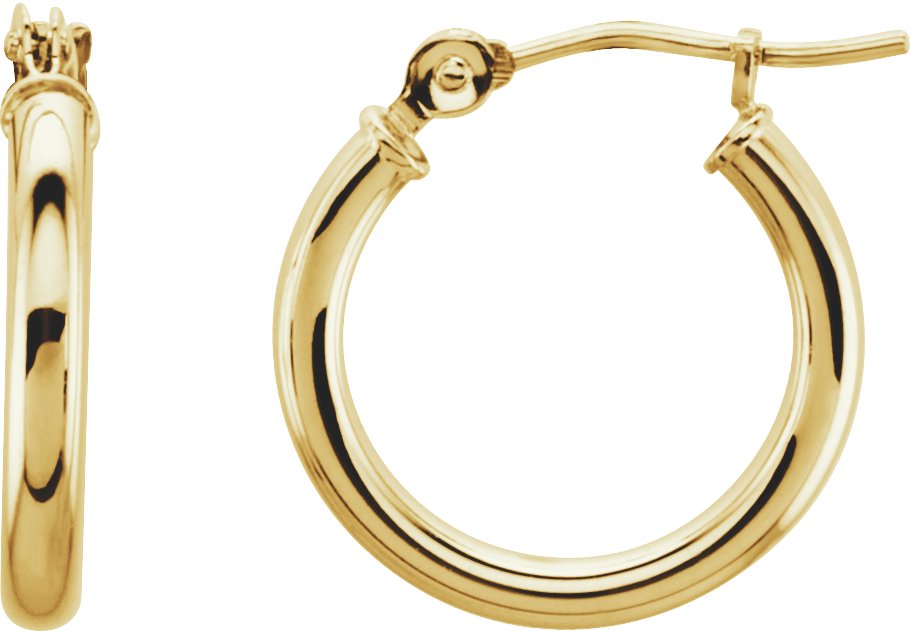 14K Yellow Tube 15 mm Hoop Earrings