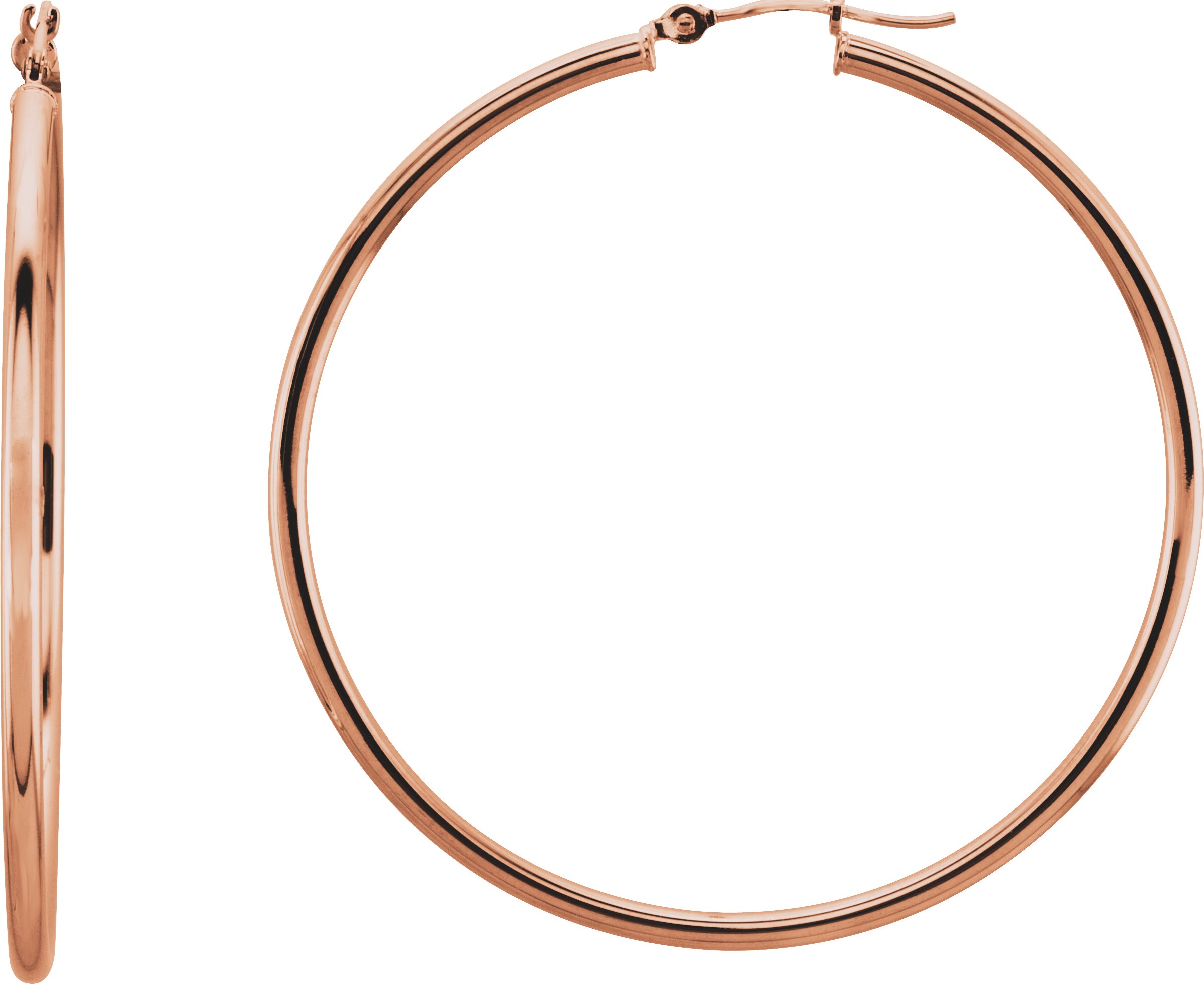 14K Rose Tube 47 mm Hoop Earrings