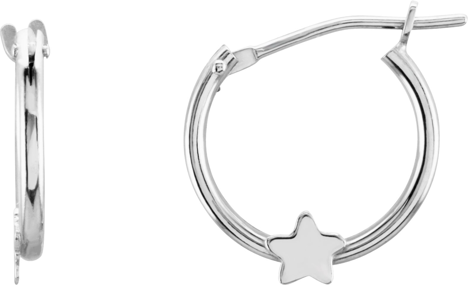 14K White Star Hinged 12.5 mm Hoop Earrings