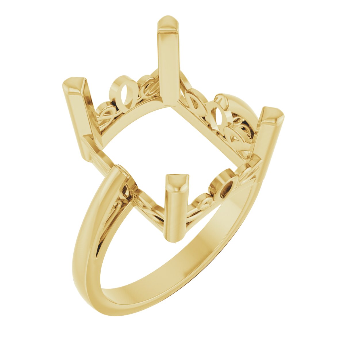 14K Yellow Gold 9x7 mm Emerald 4-Prong Basket Scroll Setting