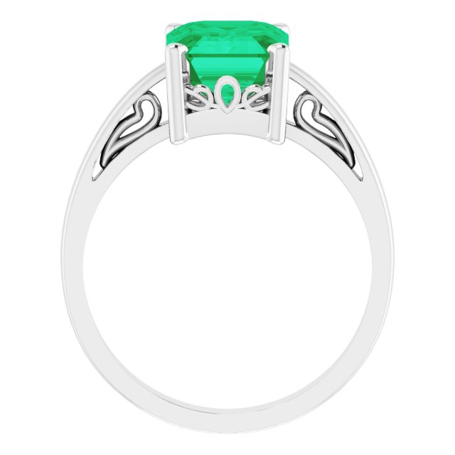14K White Lab-Grown Emerald Scroll Setting® Ring
