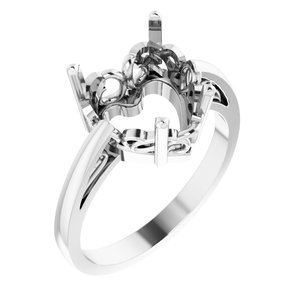 Heart Shape 10x10 MM Diamond 14K White Gold Plated Wedding Semi Mount Ring