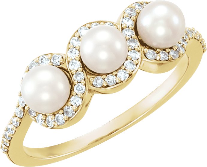 Three-Stone Halo-Style Pearl Ring