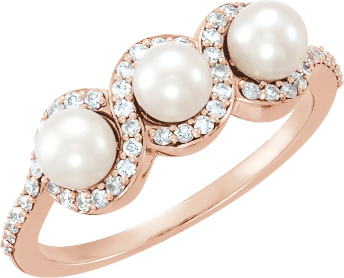 Three-Stone Halo-Style Pearl Ring