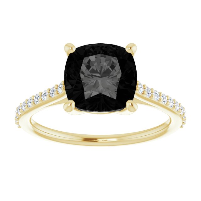 14K Yellow Natural Black Onyx & 1/6 CTW Natural Diamond Ring
