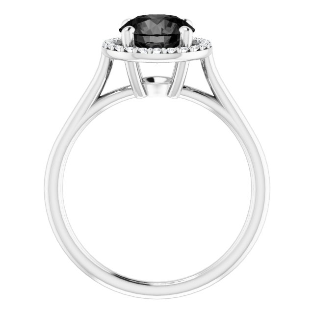 14K White Natural Onyx & 1/8 CTW Natural Diamond Ring