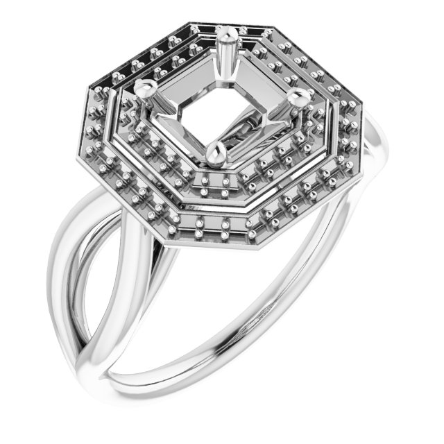 18 K White Gold Halo Engagement Ring