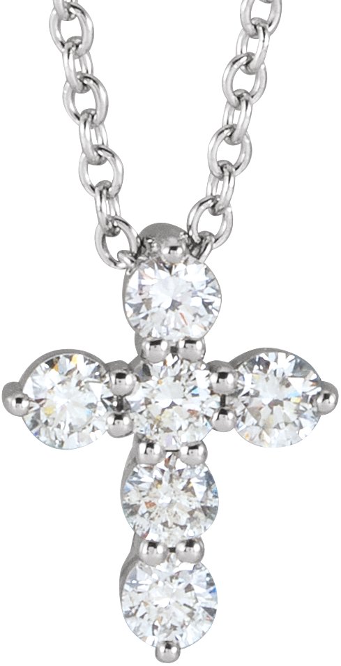 14K White 1/4 CTW Natural Diamond Cross 16-18" Necklace