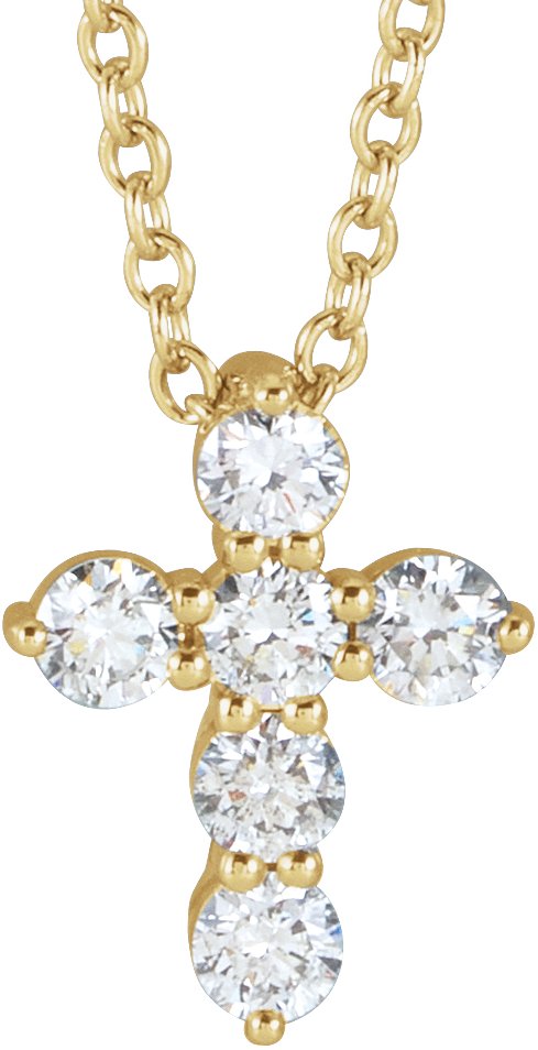 14K Yellow 1/4 CTW Natural Diamond Cross 16-18 Necklace