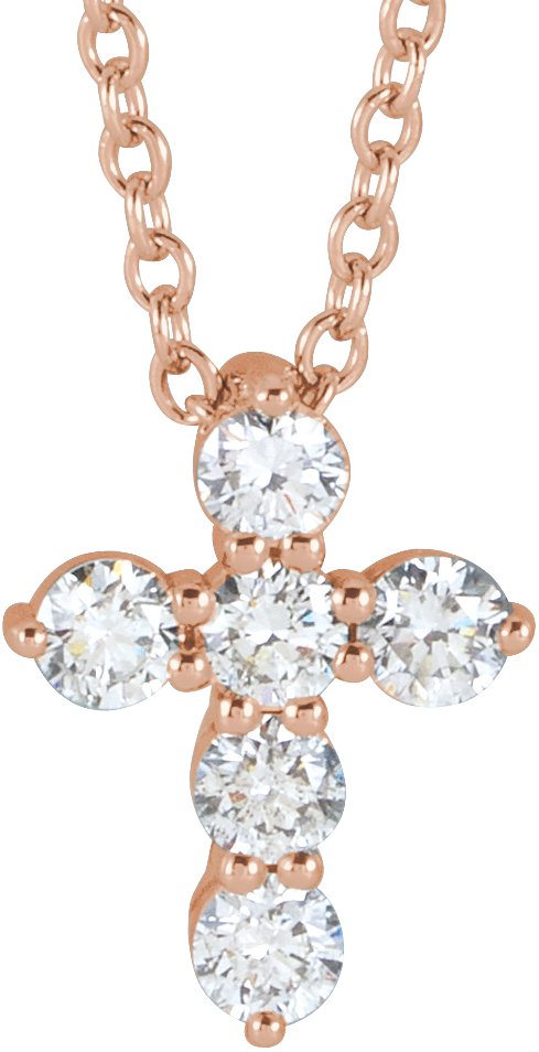 14K Rose .25 CTW Lab Grown Diamond Cross 16 18 inch Necklace Ref 21558827