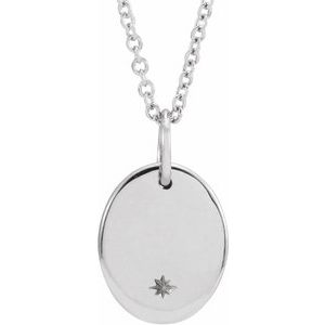 14K White 11x9 mm Oval Starburst 16-18" Necklace