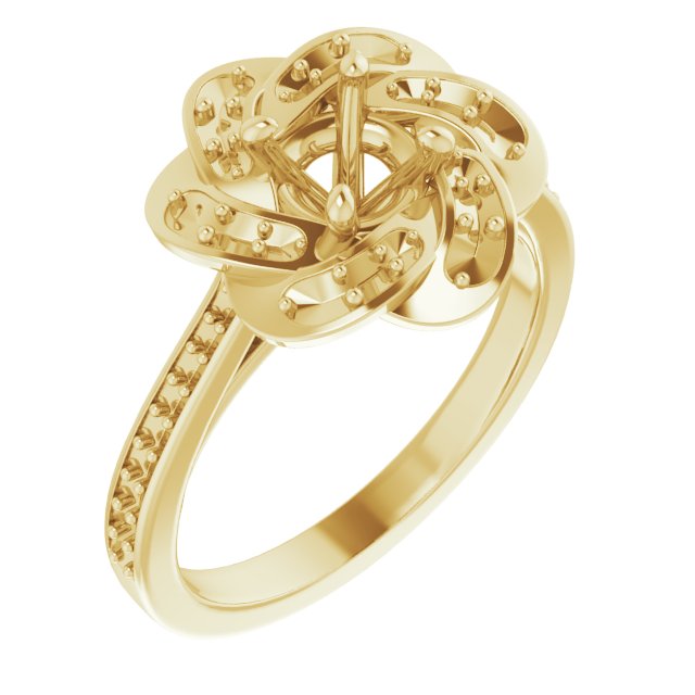 10K Yellow Gold 5.5 mm Round Floral-Inspired Halo-Style Engagement Ring Mounting  