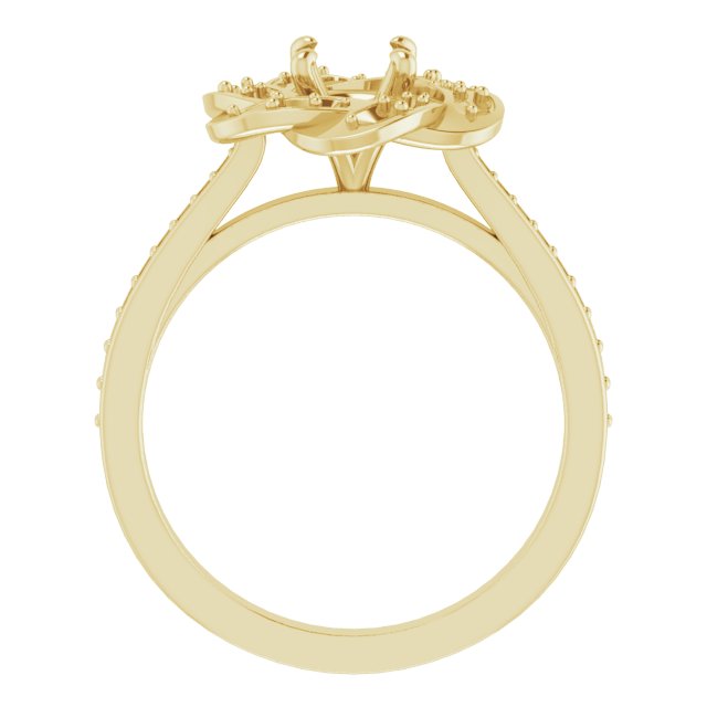 10K Yellow Gold 5.5 mm Round Floral-Inspired Halo-Style Engagement Ring Mounting  
