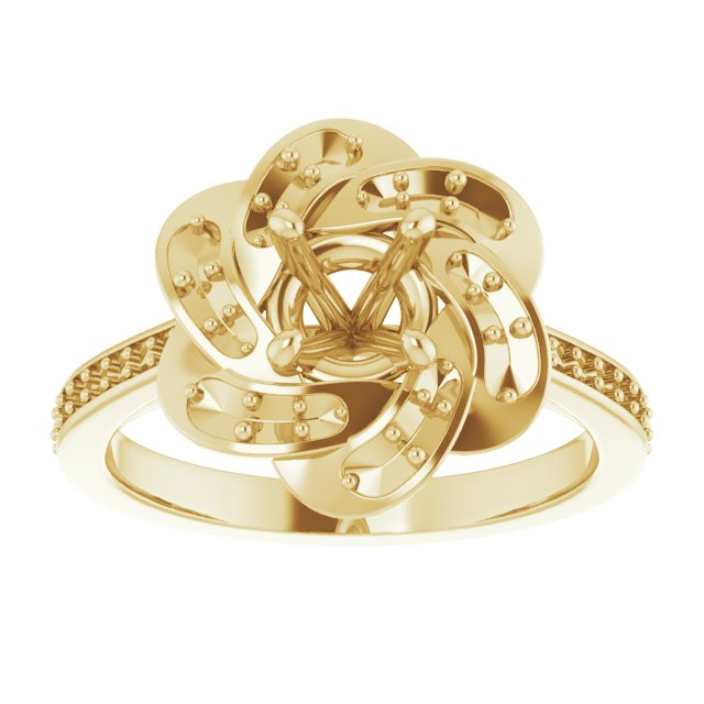10K Yellow Gold 5.5 mm Round Floral-Inspired Halo-Style Engagement Ring Mounting  
