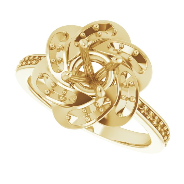 10K Yellow Gold 5.5 mm Round Floral-Inspired Halo-Style Engagement Ring Mounting  