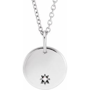 14K White Engravable .005 CT Natural Diamond 16-18" Necklace 