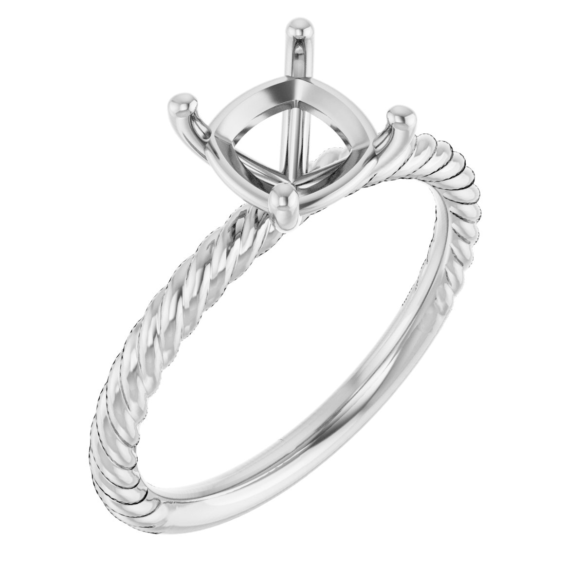 14K White 7 mm Cushion Ring Mounting