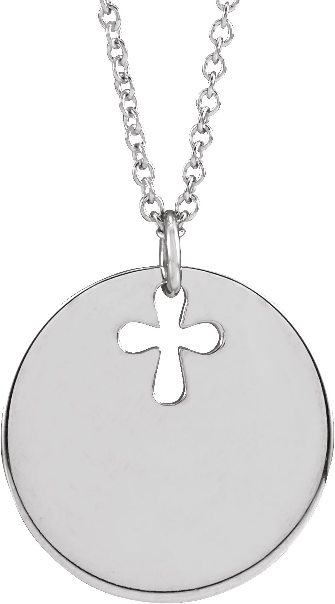 14K White Engravable Pierced Cross Disc 16-18" Necklace