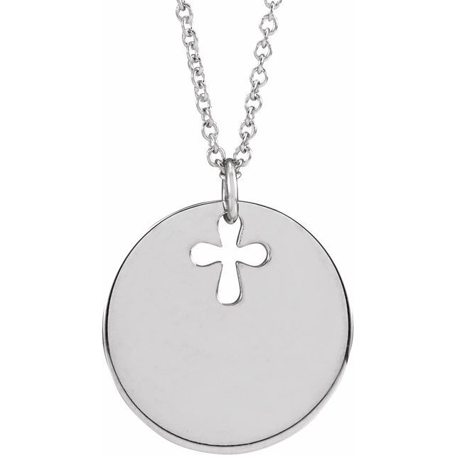 Sterling Silver Engravable Pierced Cross Disc 16-18" Necklace
