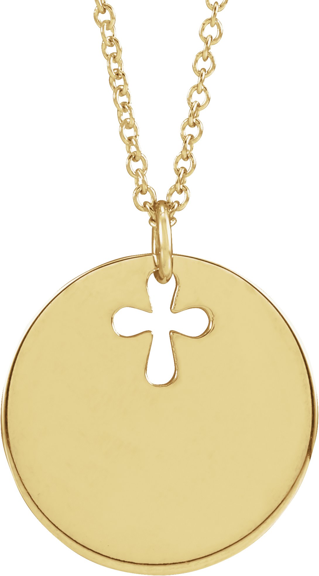 14K Yellow Engravable Pierced Cross Disc 16-18" Necklace