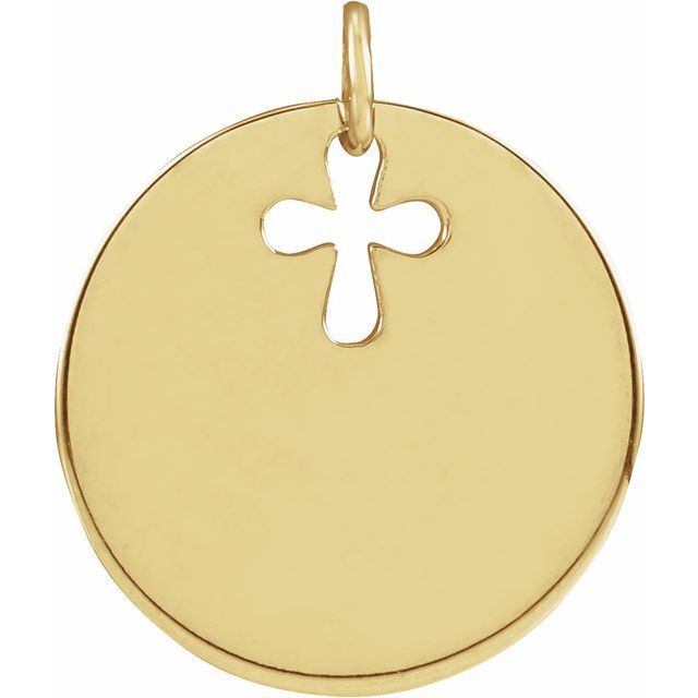 14K Yellow Pierced Cross Disc Pendant 