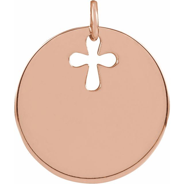 14K Rose Pierced Cross Disc Pendant 