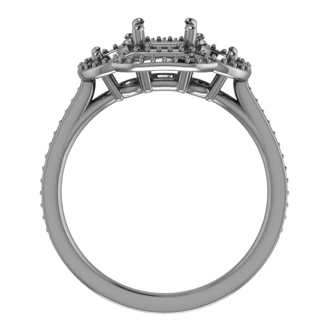 4.5x4.5 mm Square Three-Stone Halo-Style Engagement Ring Mounting view 2