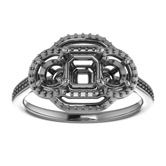 4.5x4.5 mm Square Three-Stone Halo-Style Engagement Ring Mounting view 3