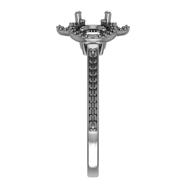 4.5x4.5 mm Square Three-Stone Halo-Style Engagement Ring Mounting view 4