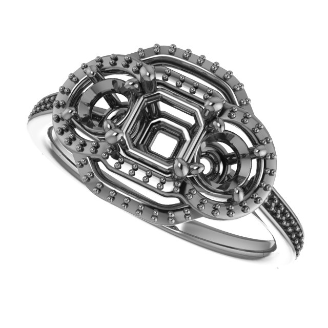 4.5x4.5 mm Square Three-Stone Halo-Style Engagement Ring Mounting view 5