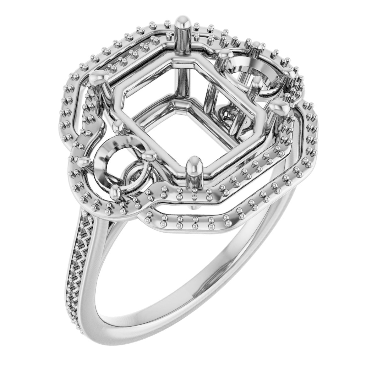 Three-Stone Halo-Style Engagement Ring