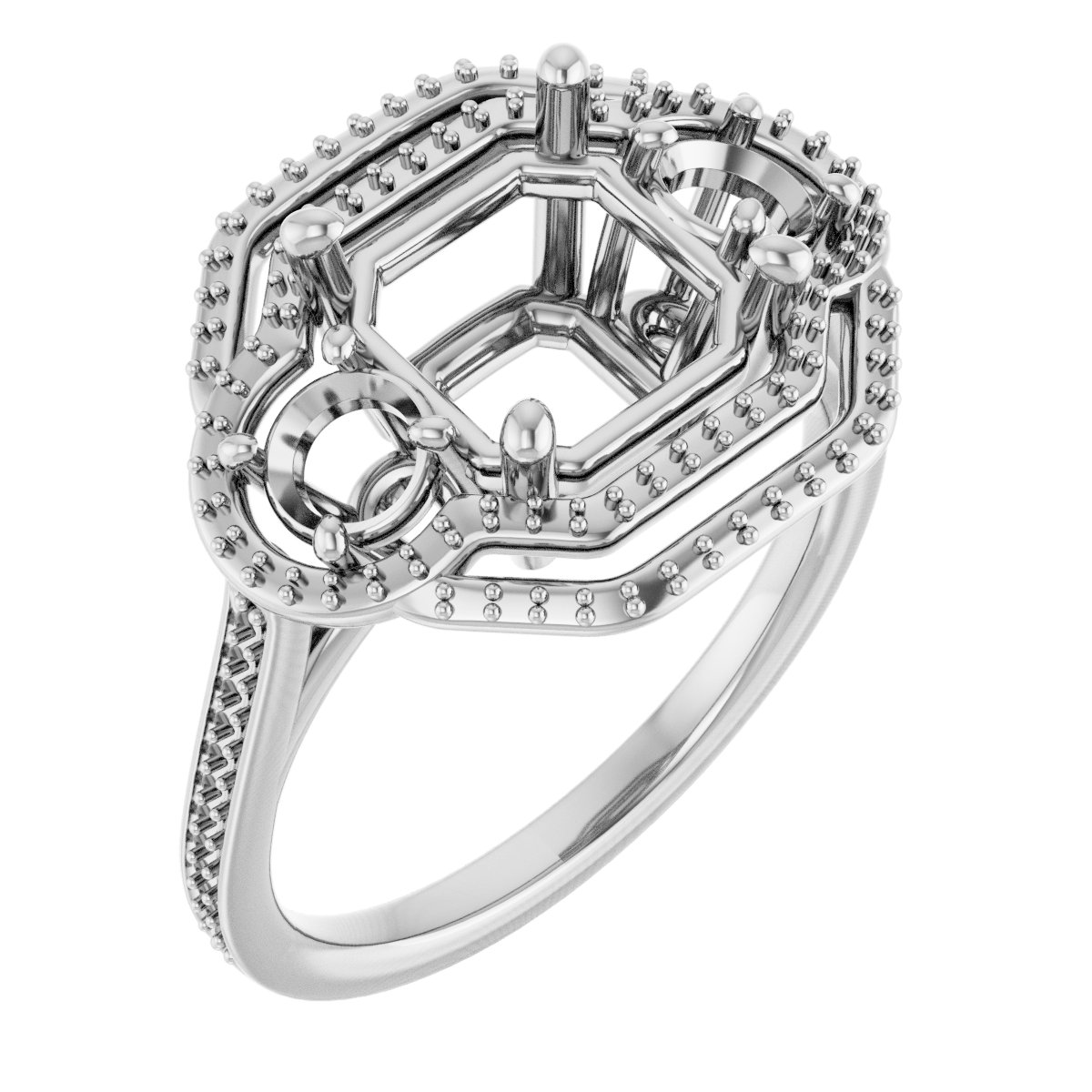 Three-Stone Halo-Style Engagement Ring