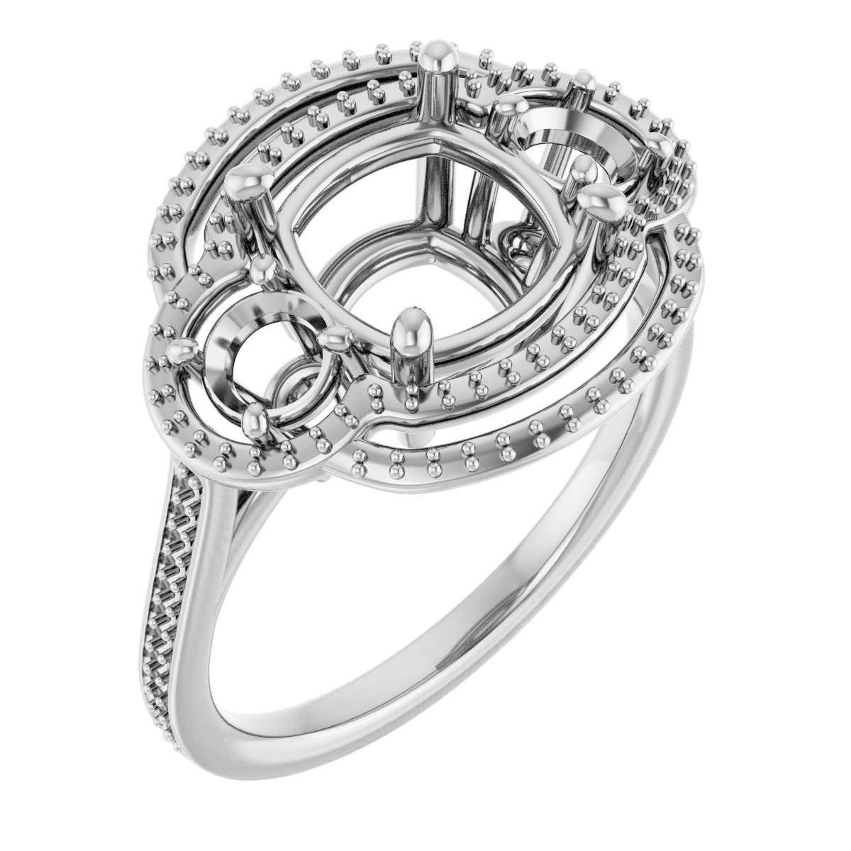 Three-Stone Halo-Style Engagement Ring